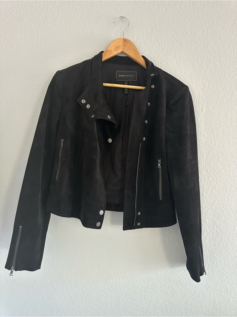 BCBGMAXAZRIA Hansen Black Faux Suede Moto Jacket S
